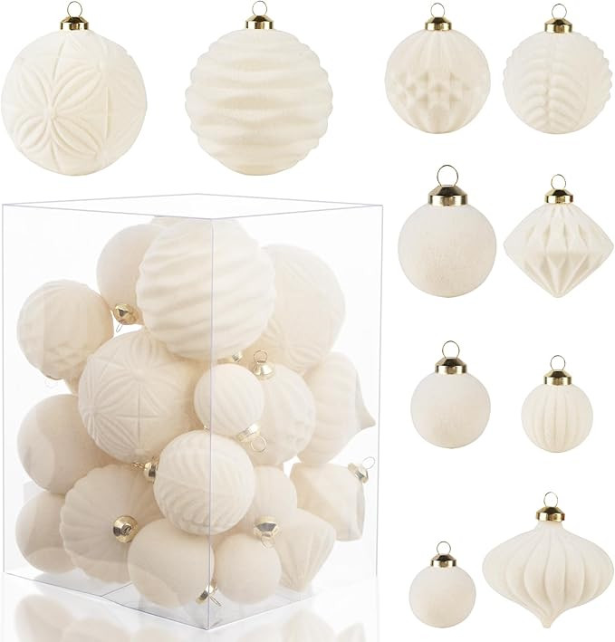 WDF 35PCS White Christmas Balls Ornaments - Shatterproof Christmas Tree Ball Decorations, 10 Styl... | Amazon (US)