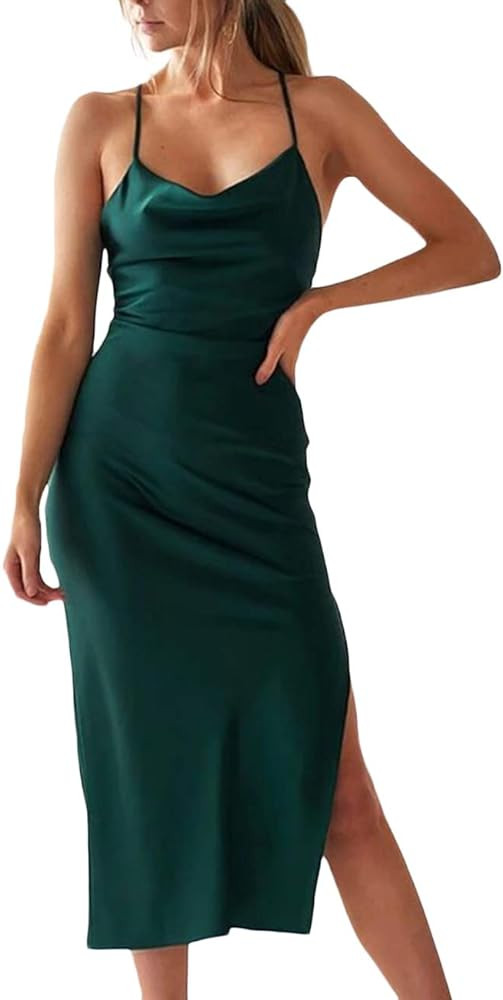 xxxiticat Women's Sleeveless Spaghetti Strap Satin Dress Cocktail Beach Evening Party Cowl Neck D... | Amazon (CA)