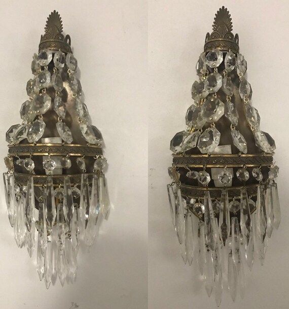 Vintage Crystal Sconces Stunning Pair Empire Crystal Sconces - Etsy | Etsy (US)