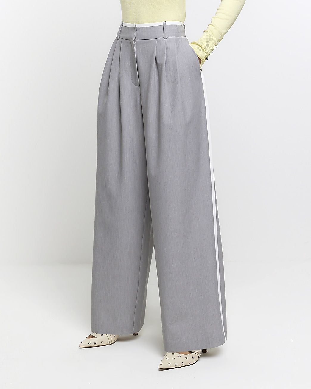 Grey side stripe wide leg trousers | River Island (UK & IE)