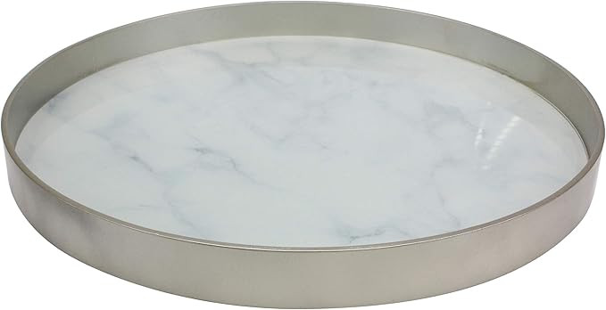 CKK Industrial LTD Stonebriar Round Silver Wood and White Marble Glass Serving Tray, Decorative C... | Amazon (US)