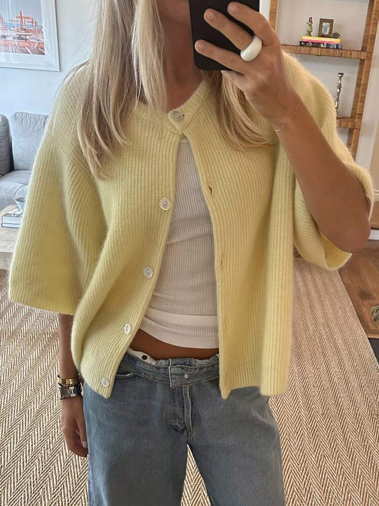 Women Summer Y2k Button Down Sweater Knitted Cropped Cardigan Shirt Blouse Short Sleeve Ribbed Knit Crop Top Open Front Knitwear Tops Lightweight Outwear Top Tee Shirt Going Out Knit Tops Pullover Tops Streetwear Fall Spring Clothes | SHEIN