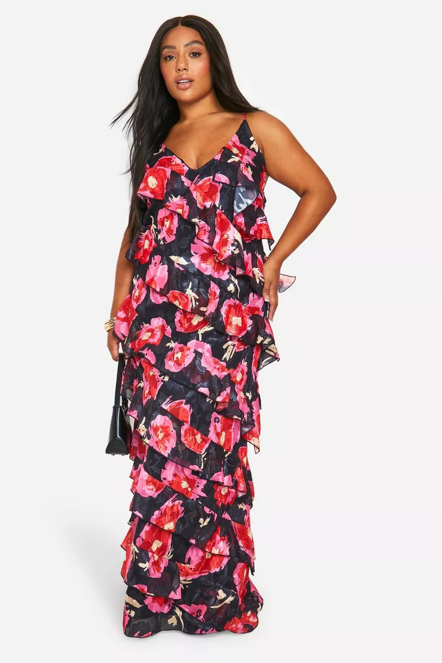 Plus Floral Printed Ruffle Strap Maxi Dress | boohoo (US & Canada)