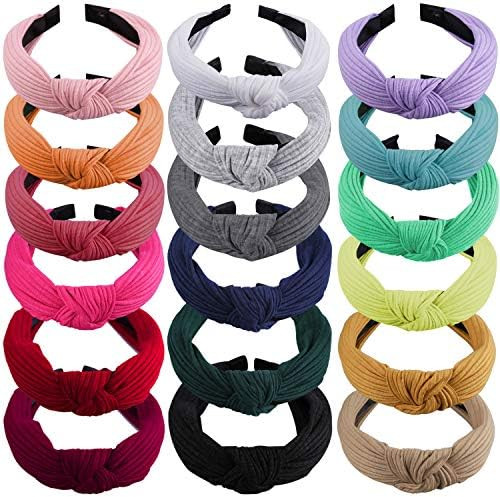 SIQUK 18 Pieces Top Knot Headband Wide Turban Headband Cloth Cross Knot Headbands for Women | Amazon (US)