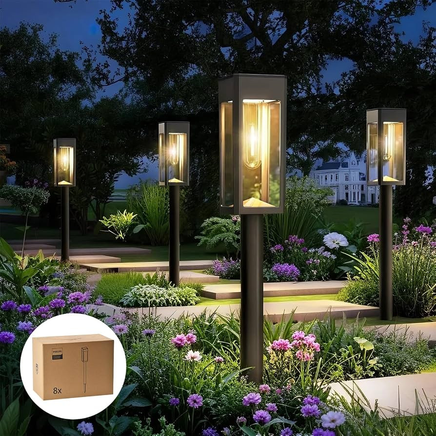 Philips 8 Packs Solar Pathway Lights Outdoor, Glass Metal Led Garden Landscape Lightings, 3000K W... | Amazon (US)