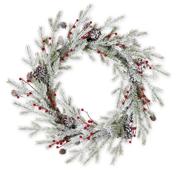 Holiday Time Frosted Christmas Wreath, 28 Inch - Walmart.com | Walmart (US)