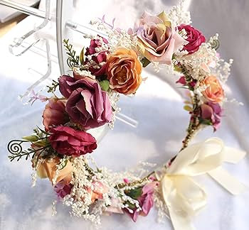 Vivivalue Rose Flower Crown Boho Flower Headband Hair Wreath Floral Headpiece Halo with Ribbon We... | Amazon (US)