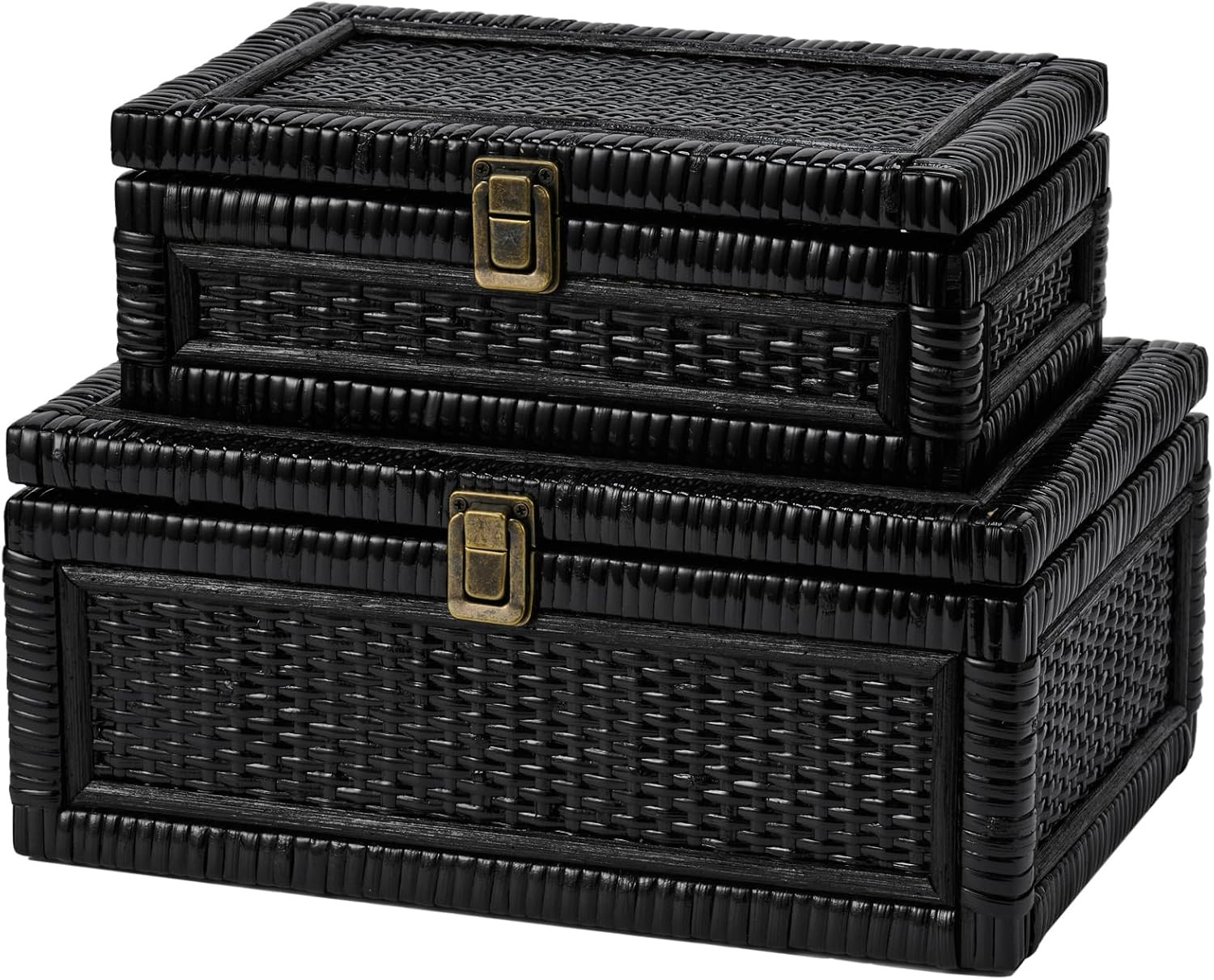 2PCS Rattan Box with Lid Decorative Natural Handmade Boho Basket | Amazon (US)
