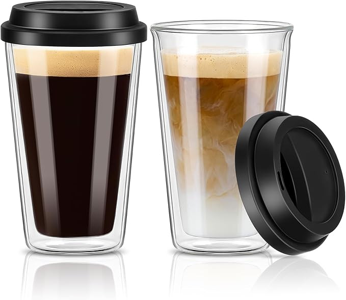 Qipecedm 2 Pack Double Walled Insulated Coffee Mugs with Silicone Lids, 12 OZ Reusable Coffee Cup... | Amazon (US)