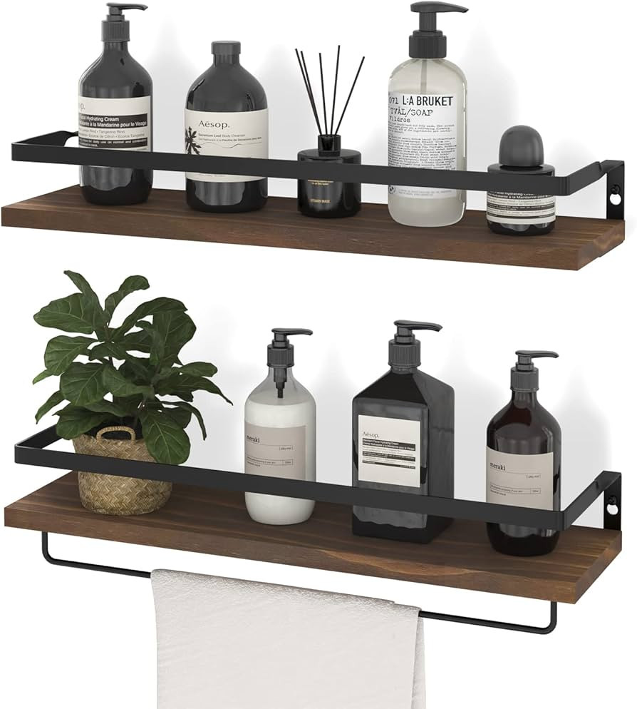 SODUKU Floating Shelves Wall Mounted Storage Shelves for Kitchen, Bathroom,Set of 2 Brown | Amazon (US)