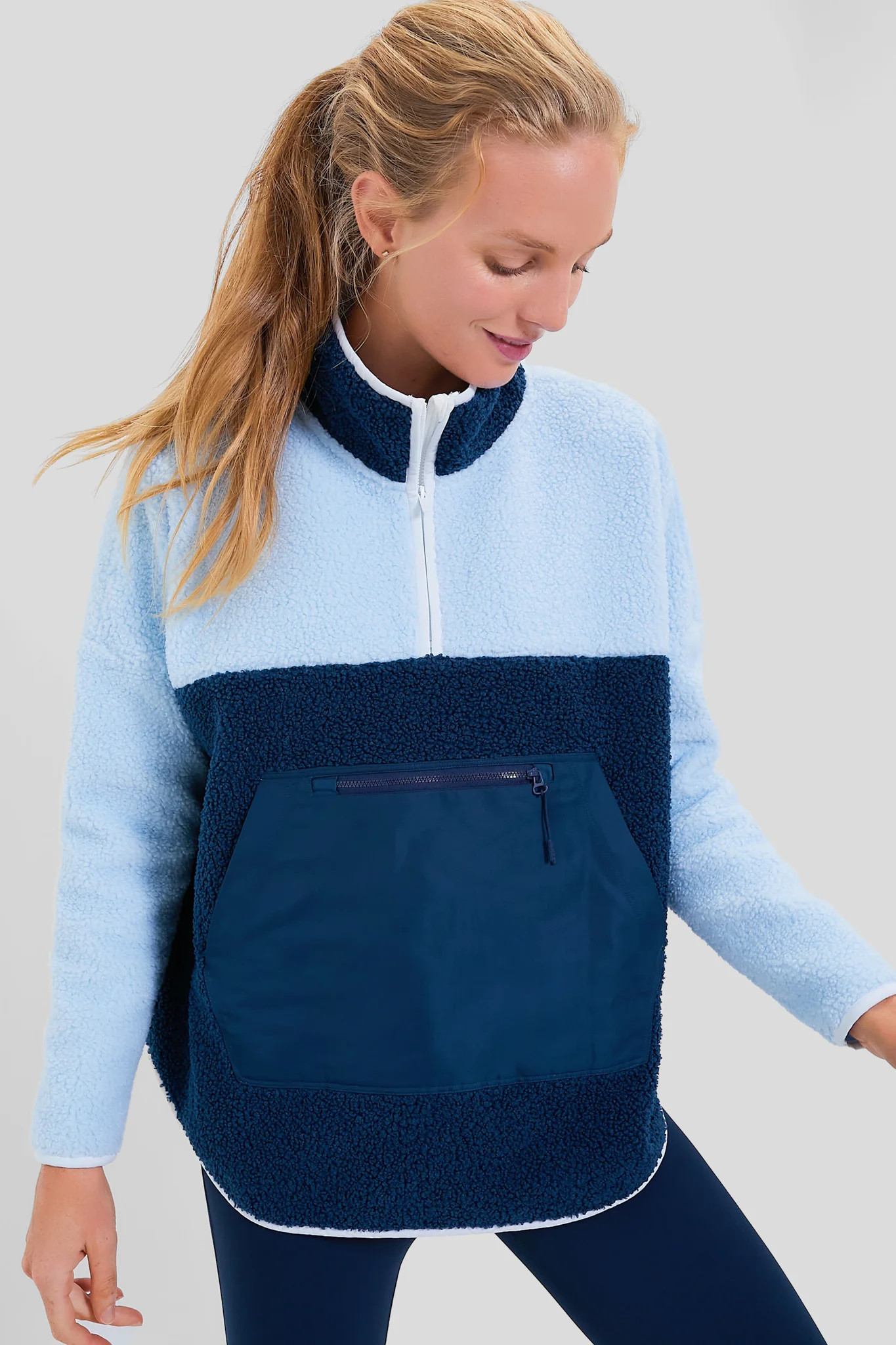 Light Blue and Navy Fleece Cady Quarter Zip | Tuckernuck (US)