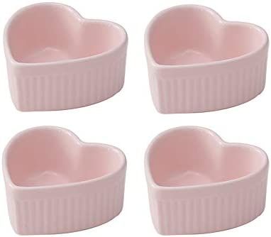 Sizikato Heart-Shaped Porcelain Souffle Dishes, Ramekins - 3.5 Inches for Souffle, Creme Brulee a... | Amazon (US)