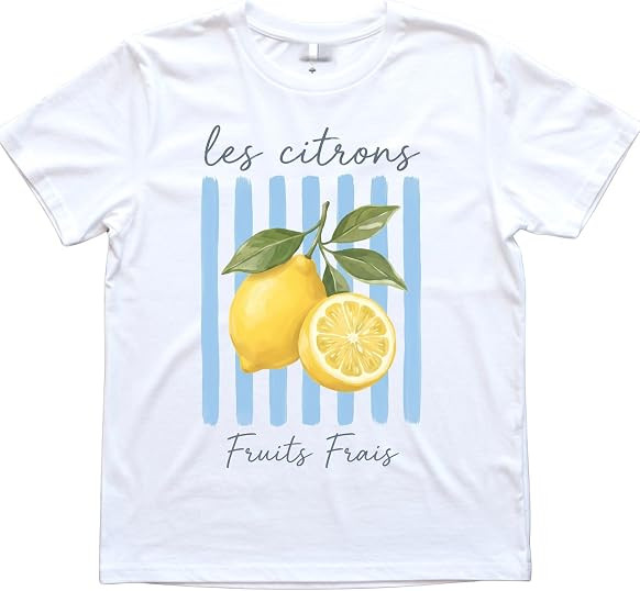 Girls Lemon Graphic T-Shirt, Cute Summer Tee, Soft Cotton Short Sleeve Top, Trendy Fruit Print Sh... | Amazon (US)