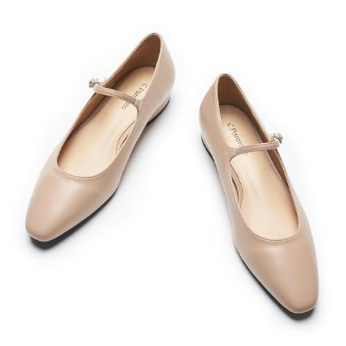 C.Paravano Mary Jane Shoes for Women | Womens Round Toe Flats | Beige Mary Jane Flats (Size 8.5,27-Beige) | Amazon (US)