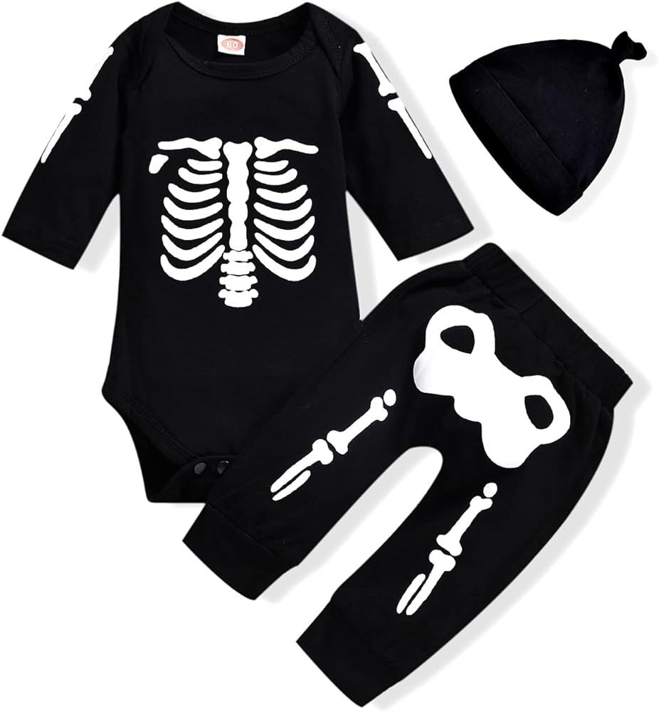 Newborn Baby Boy Clothes My First Halloween Pumpkin Romper Bodysuit Black Stripes Long Sleeve Pants  | Amazon (US)