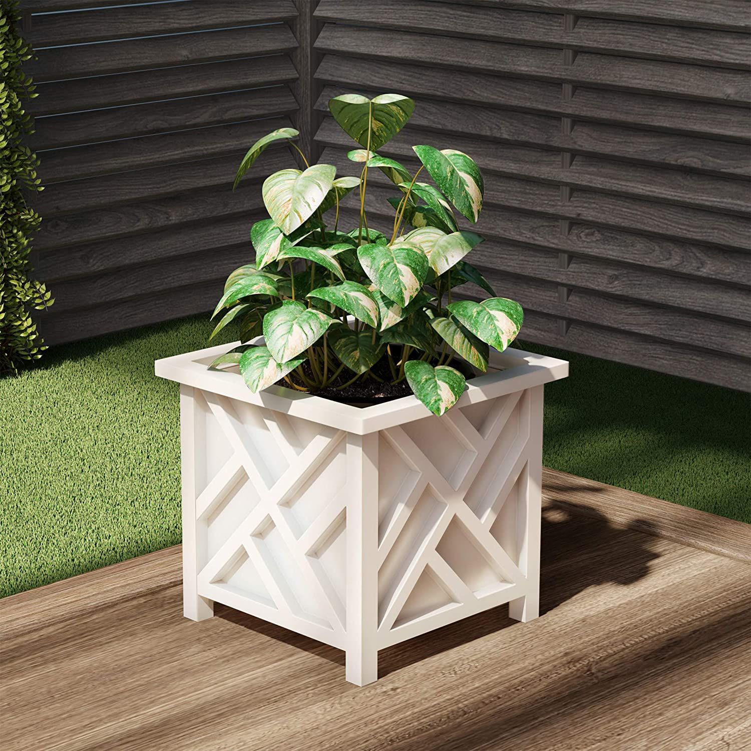 Lattice Design Planter Box – 14.75-Inch-Square Decorative Outdoor Flower or Plant Pot – Front... | Amazon (US)