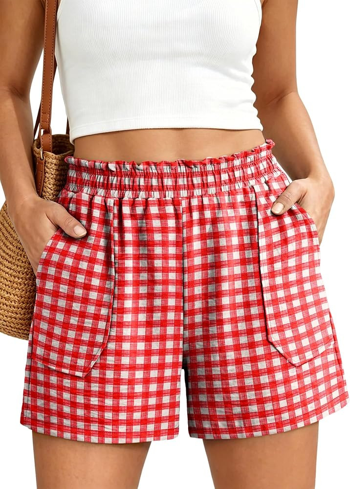 SANMM Shorts for Women Summer Casual Elastic Waist Loose High Waist Dressy Shorts with Pockets 20... | Amazon (US)