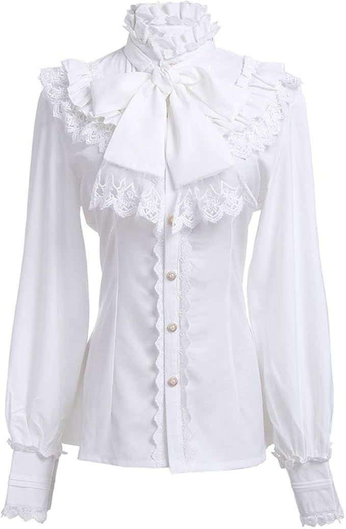 Victorian Blouse Womens Gothic Lolita Shirt Vintage Long Sleeve Lotus Ruffle Tops | Amazon (US)
