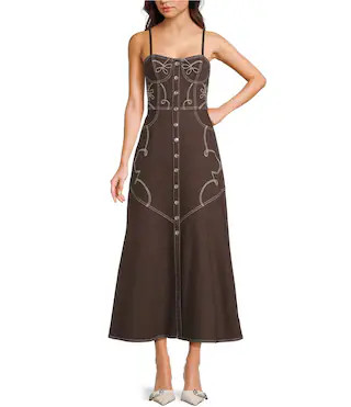 GB Button Front Denim Western Maxi Dress | Dillard's | Dillard's