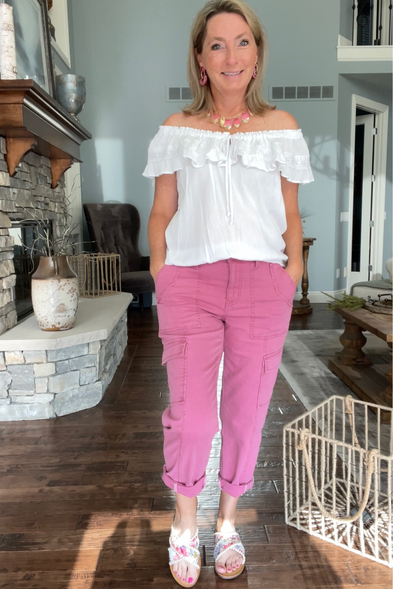 #WalmartPartner This is one of my favorite #WalmartFashion outfits for summer. The cargo pants are very slimming, the top is lightweight and feminine and the shoes add that perfect pop of color to bring the whole outfit together. @WalmartFashion

#LTKunder50