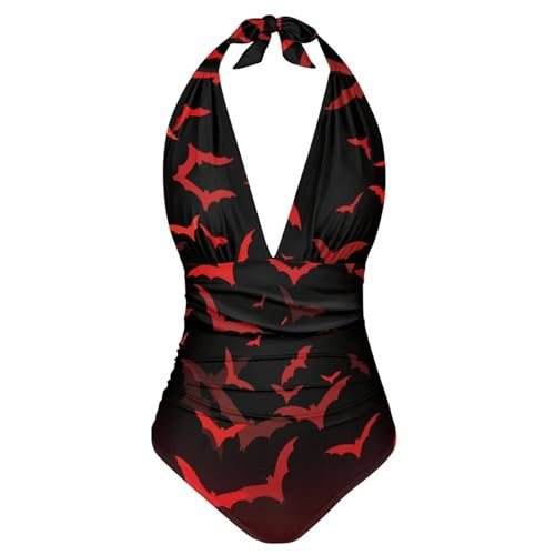 Yuuxorilu Gothic Swimsuit One Piece Bathing Suits for Women Sexy Tummy Control Halter Swimsuits Push Up Monokini Swimwear Ruched High Waisted Beachwear | Amazon (US)