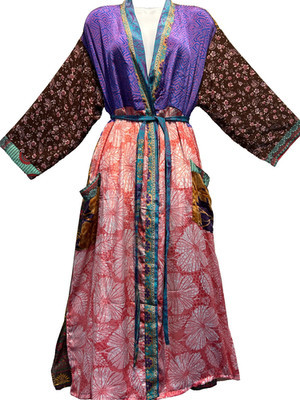 Nwt FUNKY STUFF boho patch belted vintage silk TOP DUSTER CARDIGAN 2X Free shipp | eBay | eBay US