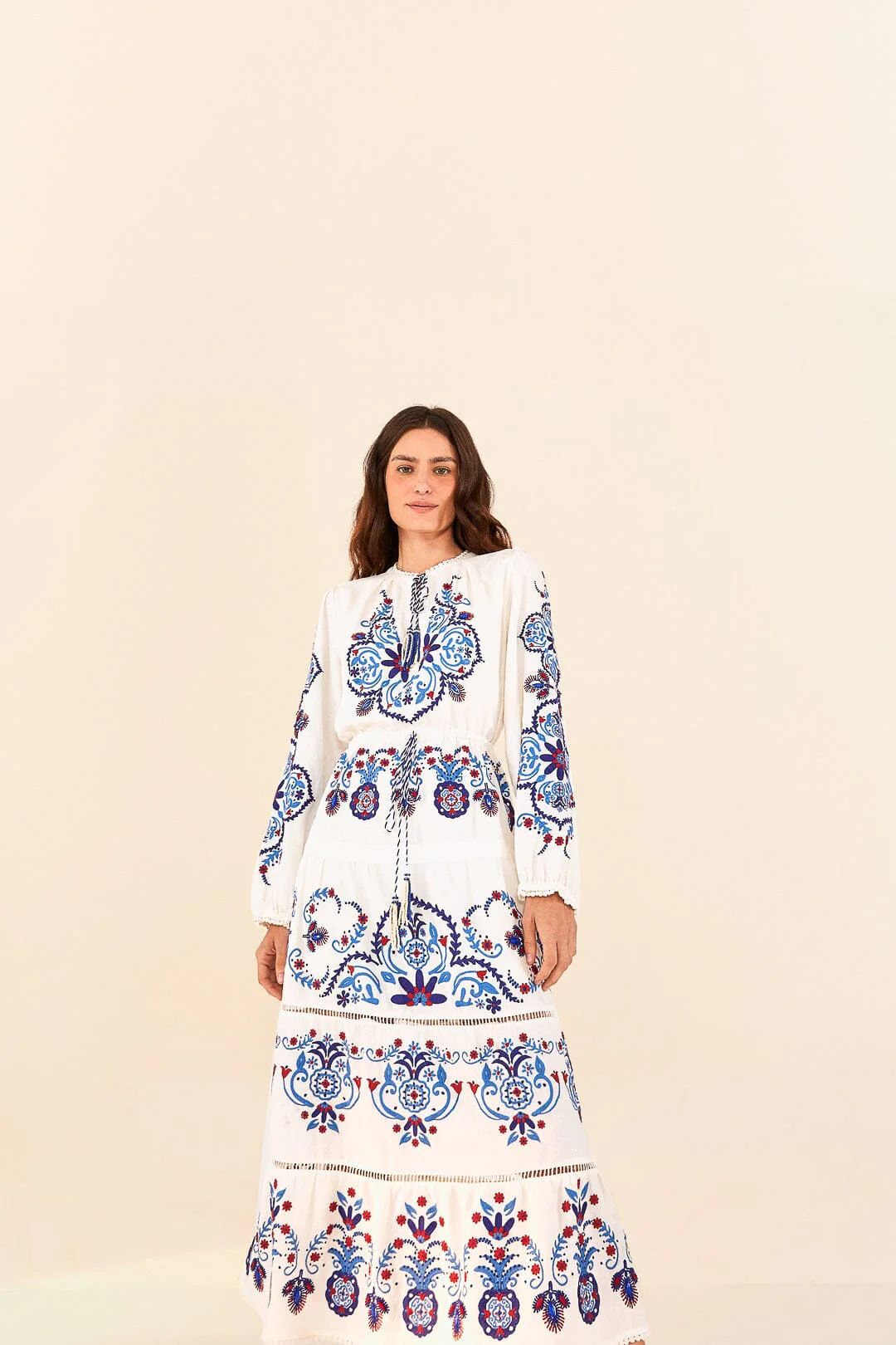Off-White Navy Embroidered Midi Dress | FarmRio