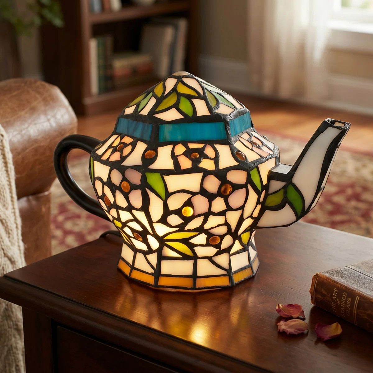 Samara LED Accent Light, Tiffany Style Stained Glass Table Lamp, Teapot Lamp | Wayfair North America
