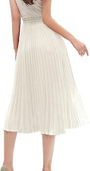 GOOBGS Women's Pleated A-Line High Waist Swing Flare Midi Skirt | Amazon (US)