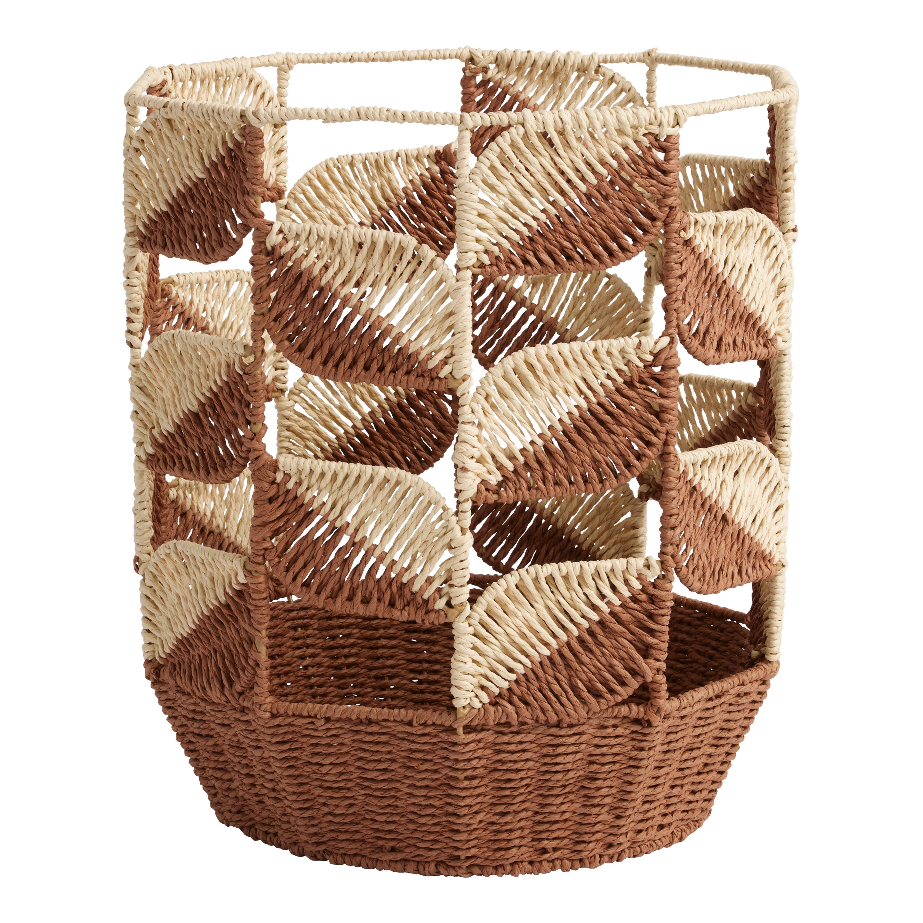 Frida Natural And Brown Dusty Rose Paper Rope Leaf Basket | World Market