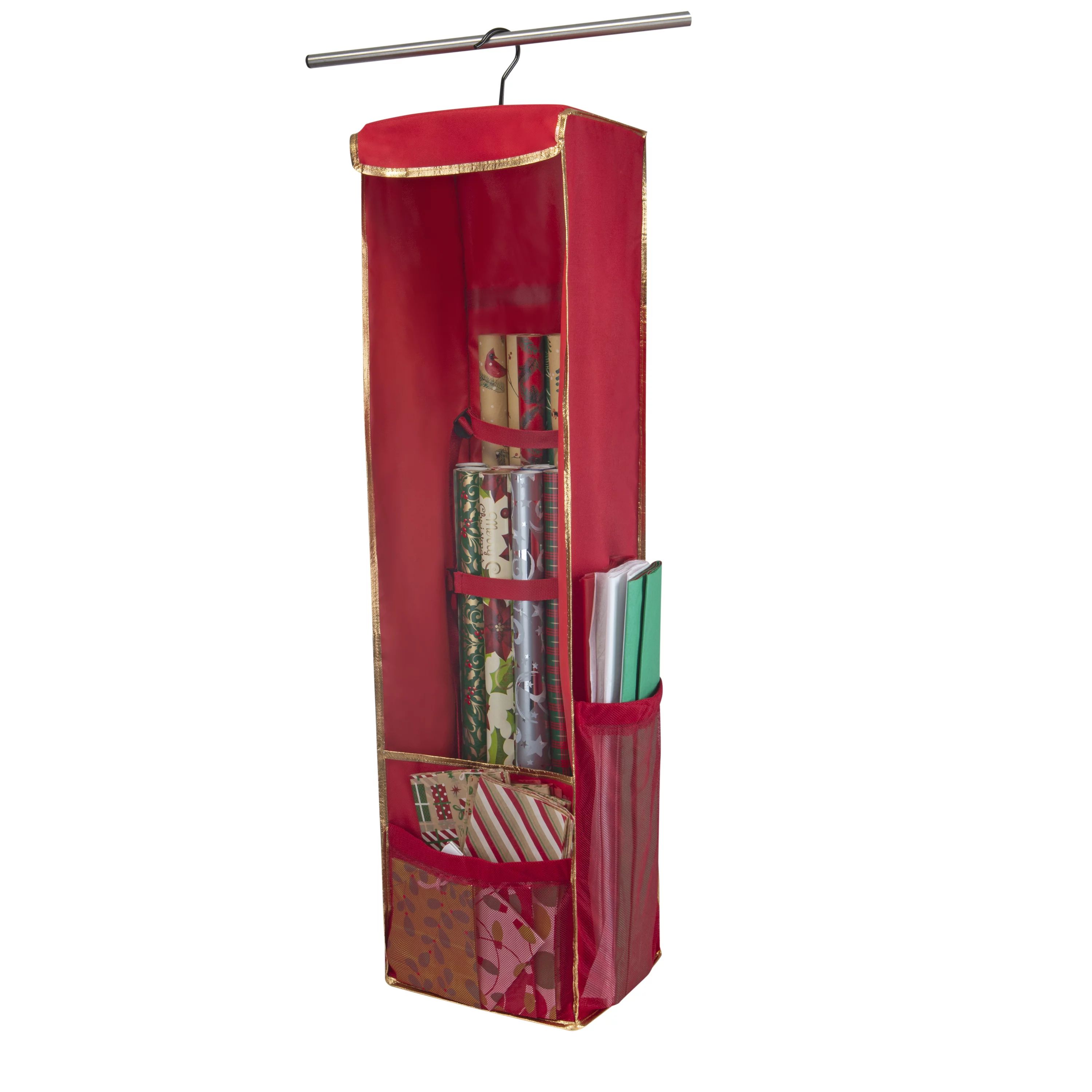 Simplify Hanging Christmas Holiday Gift Wrap Organizer in Red Polyester (11"x 9.9"x 40.2") - Walm... | Walmart (US)