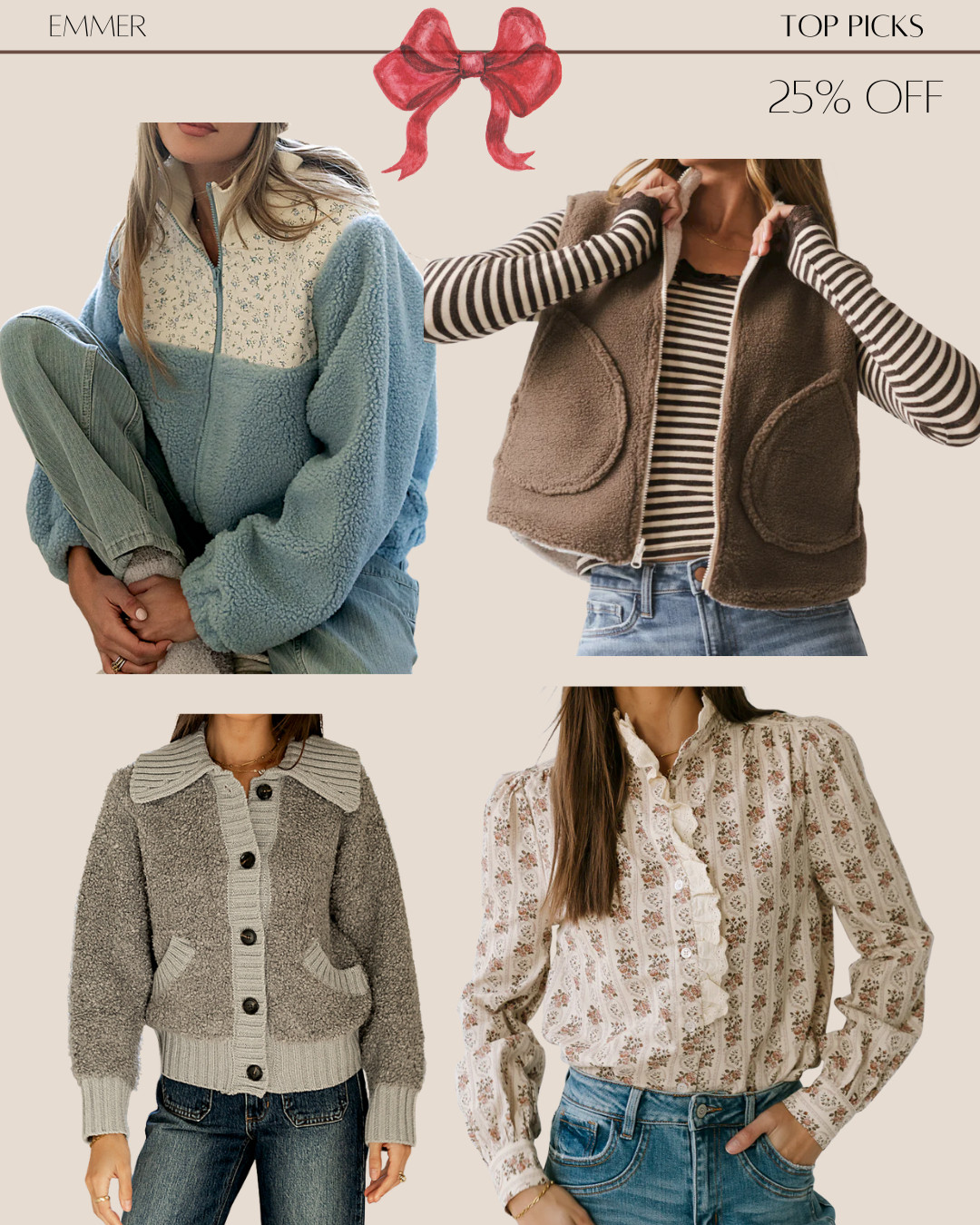 Shop 25% off!


Fleece vest | fleece jackets | sweaters | cardigans | blouse | floral blouse 

 #LTKHoliday #LTKSeasonal