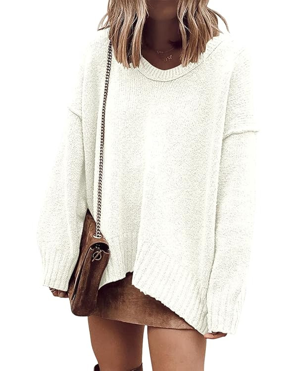 ANRABESS Women's Oversized Casual Loose Slouchy Scoop V Neck Batwing Long Sleeve Knit 2025 Fall P... | Amazon (US)