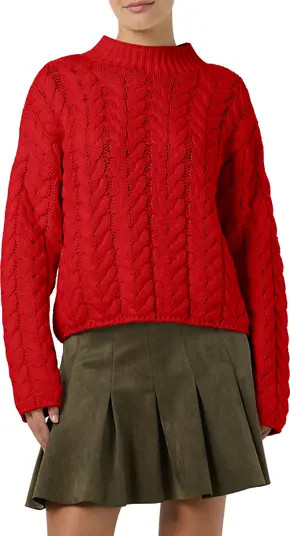 Haysa Mock Neck Cotton Blend Cable Sweater | Nordstrom