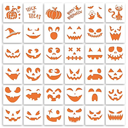 36 Pieces Halloween Drawing Stencils, 6 Inch Plastic Reusable Pumpkin Faces Painting Stencil for DIY Pumpkin Carving, Wood, Walls Art and Halloween Decoration | Amazon (US)