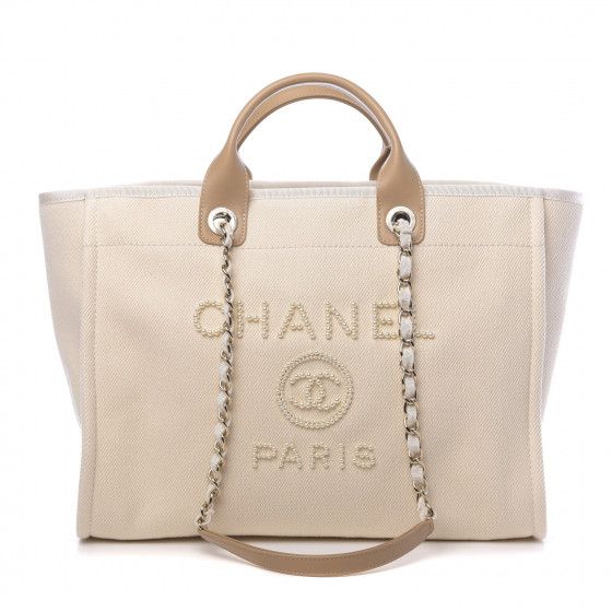 Canvas Pearl Large Deauville Tote Ecru Beige | Fashionphile