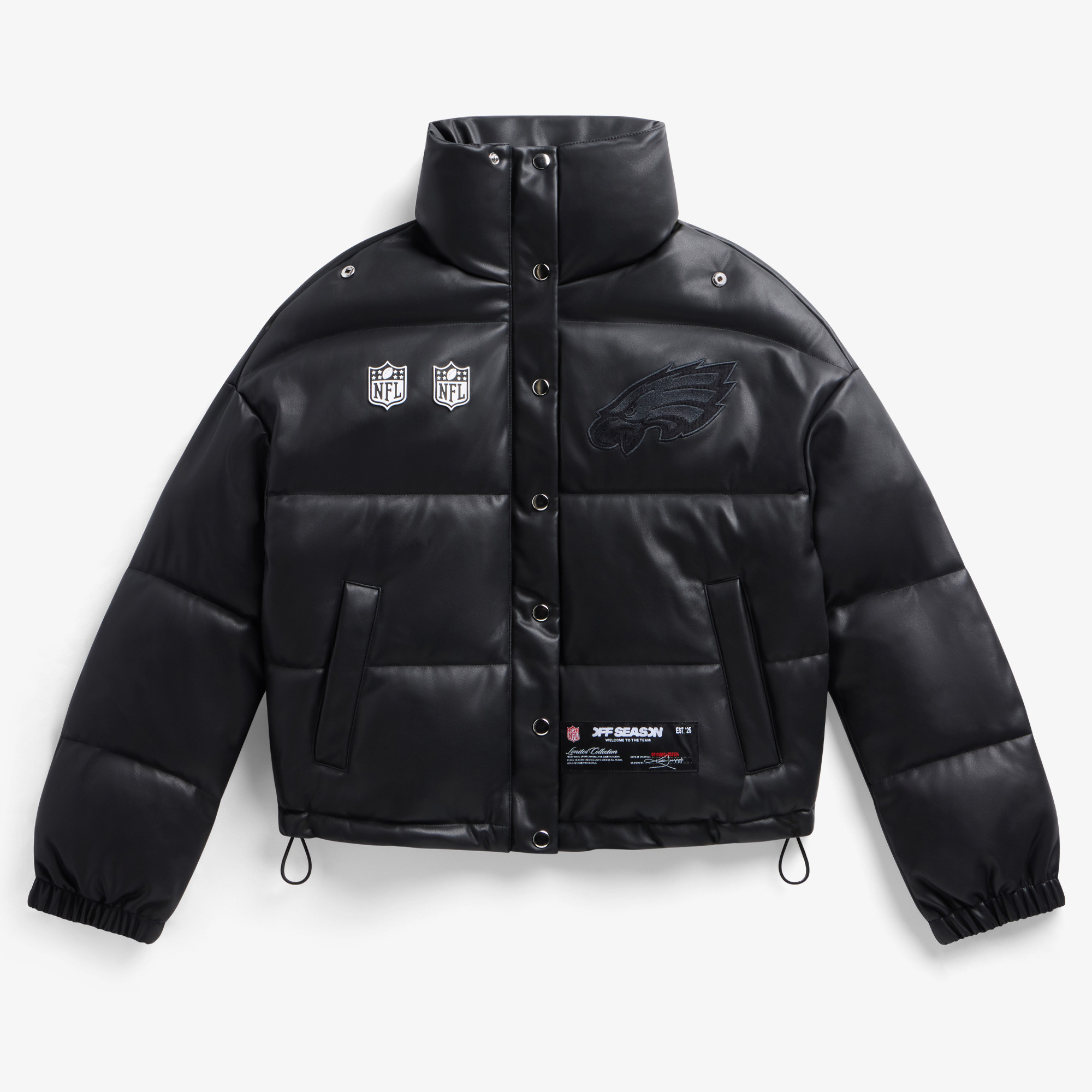 Women's Black Philadelphia Eagles Faux Leather Puffer Jacket | Fanatics