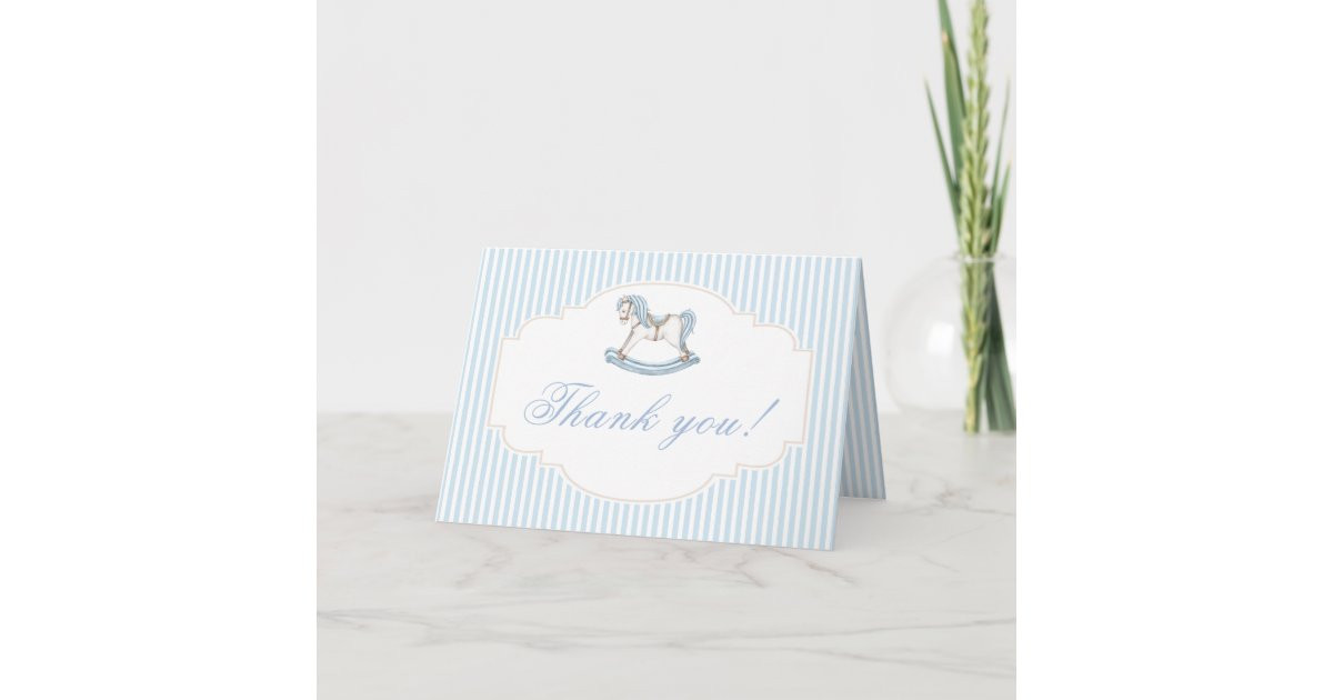 Cute blue rocking horse vintage baby boy shower thank you card | Zazzle | Zazzle