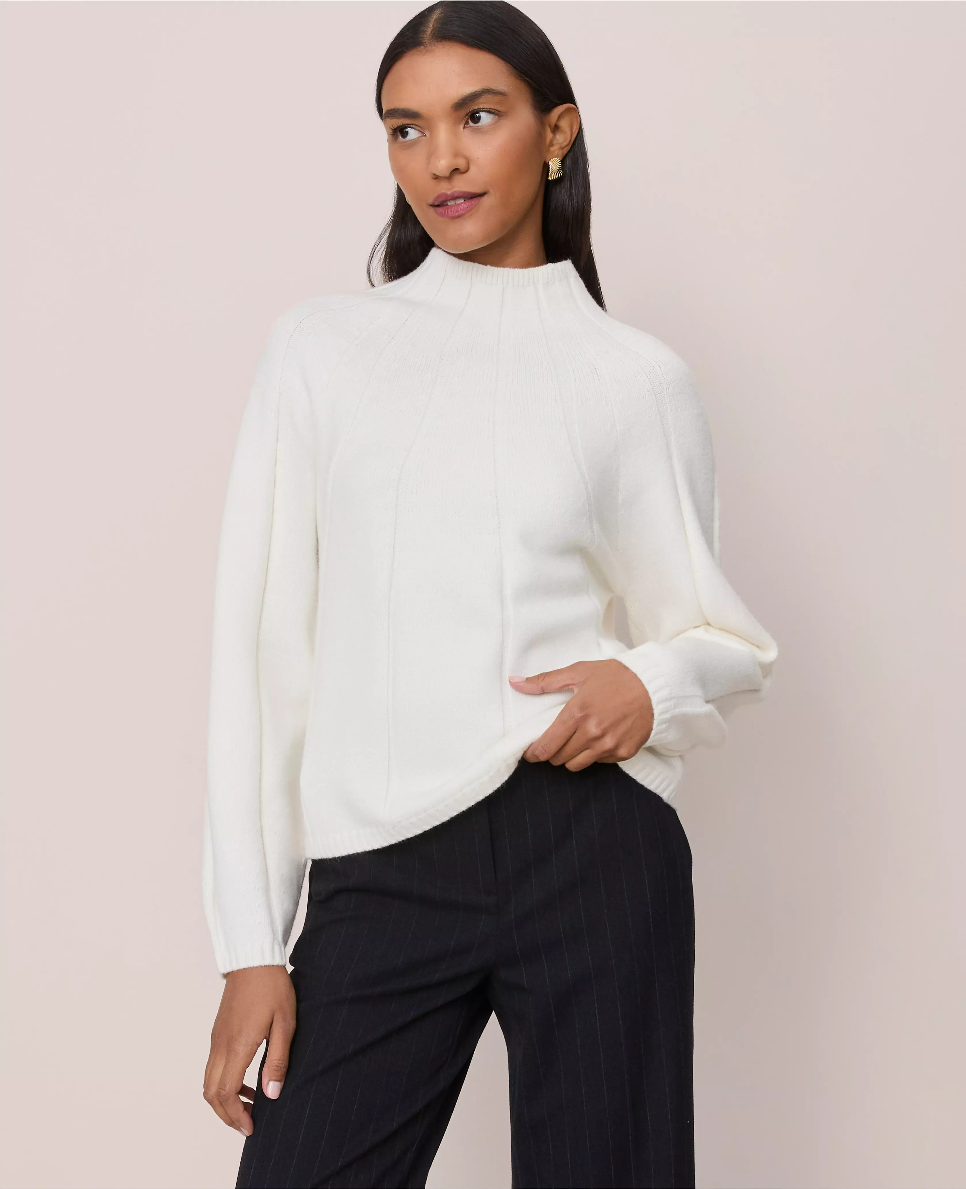 Contrast Stitch Turtleneck Sweater | Ann Taylor