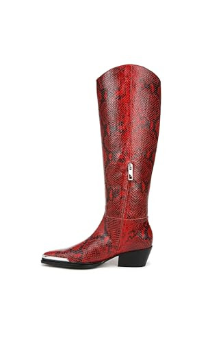 Franco Sarto Womens Billie Knee High Fashion Cowboy Boot Crimson Red Snake Leather 9.5 M | Amazon (US)
