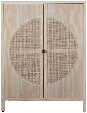 Creative Co-Op Pine Wood Doors, 2 Shelves and Caning Cabinet, 37" L x 18" W x 48" H, Beige | Amazon (US)