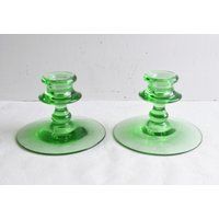 Set Of 2 Green Glass Candle Holders/Green Candlesticks/Glass Novelty Collectibles | Etsy (US)