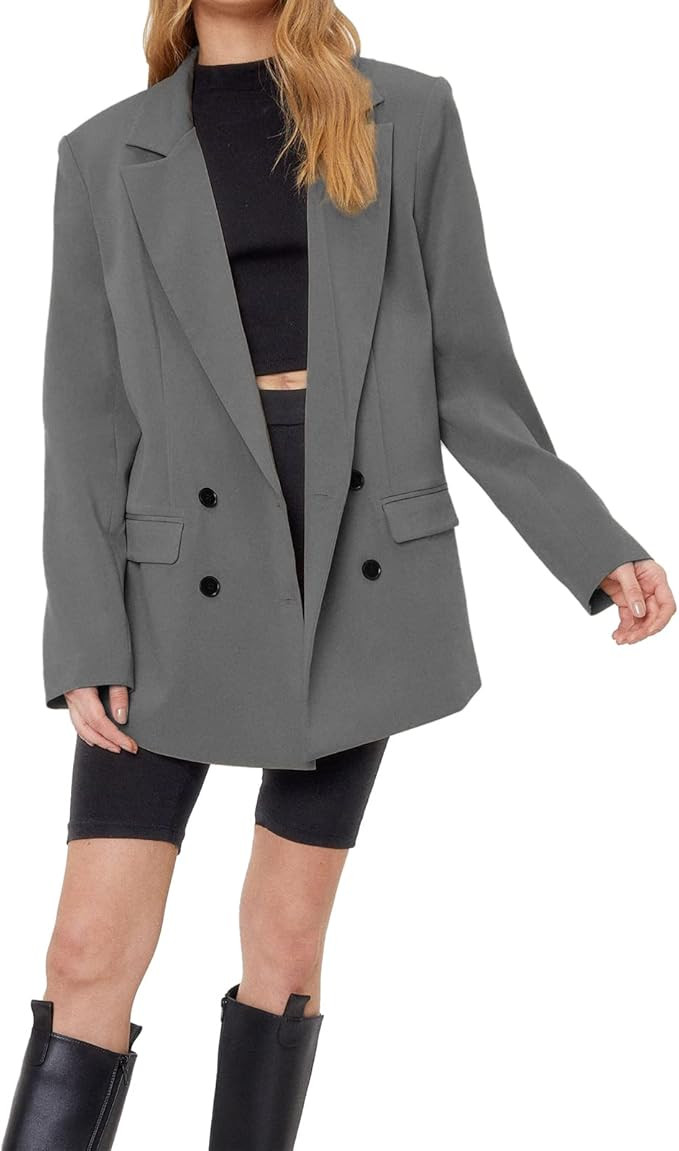 FSHAOES Womens Casual Long Sleeve Blazers Open Front Lapel Double Breasted Work Office Jacket Bla... | Amazon (US)