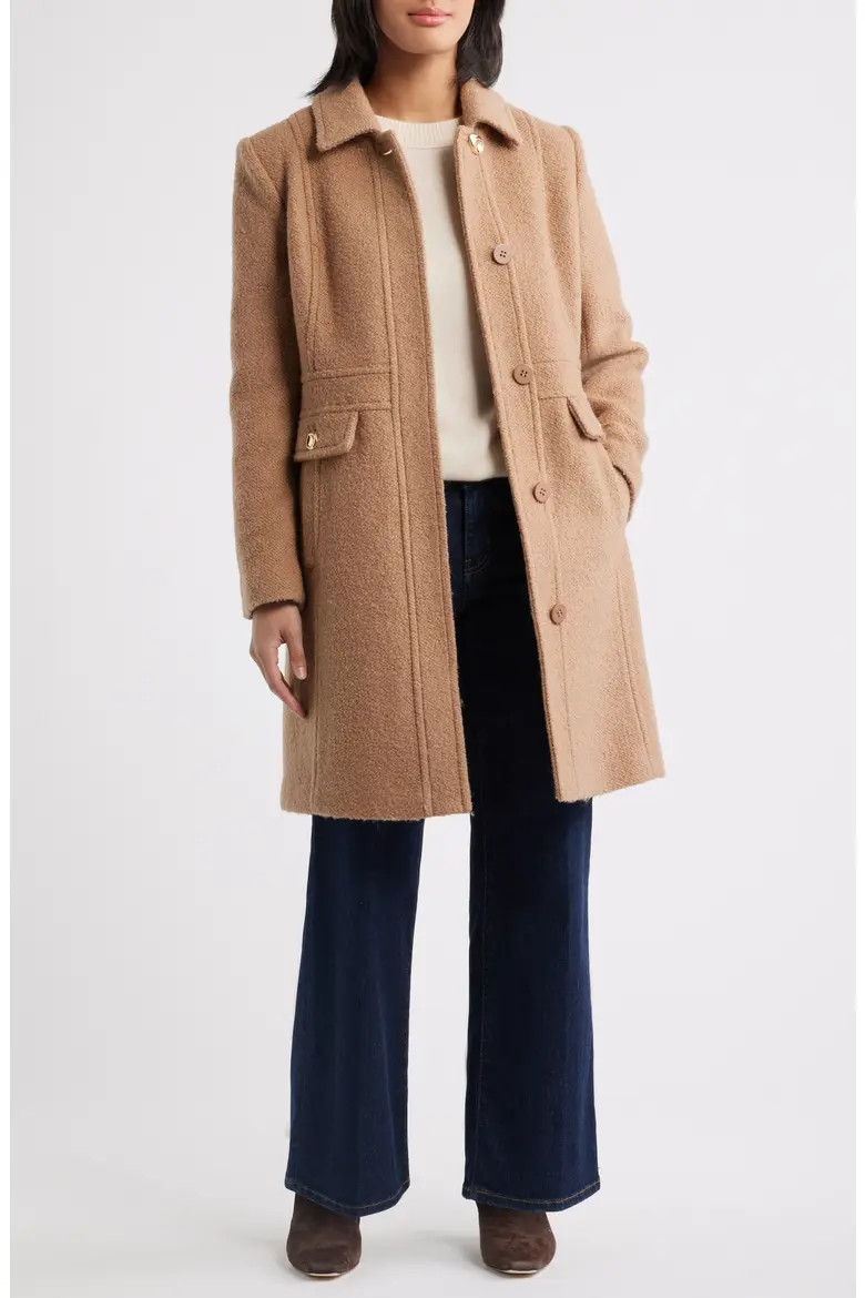 Inset Waist Bouclé Coat (Women) | Nordstrom | Nordstrom