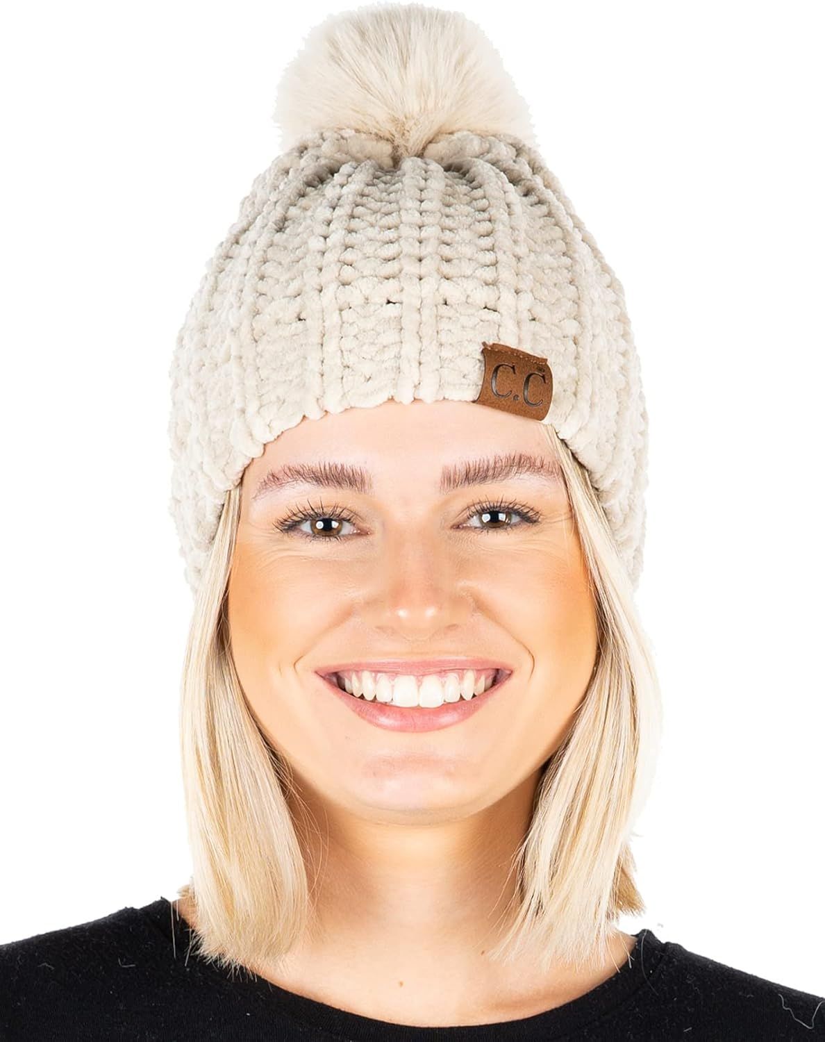 Funky Junque Women's Confetti Knit Beanie Pom Chenille Winter Slouchy Chunky Hat | Amazon (US)