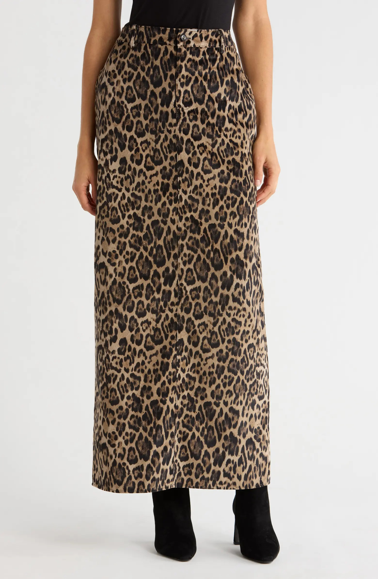 x Sara Walker Samantha Leopard Print Velveteen Maxi Skirt | Nordstrom