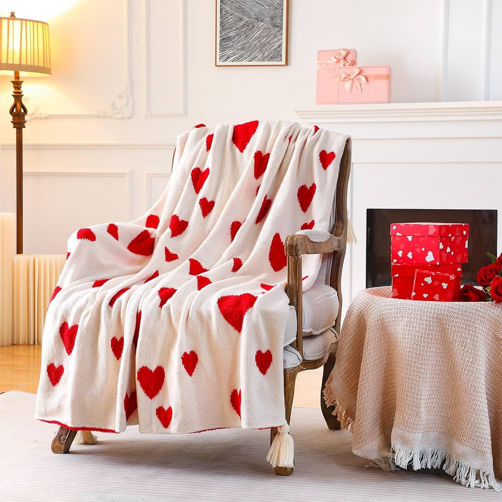Buryeah 50 x 60 Inch Valentine's Knit Throw Blanket Throw Blanket Red White Heart Throw Blanket C... | Amazon (US)