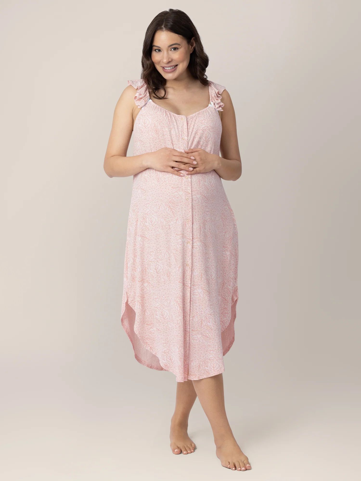 Ruffle Strap Labor & Delivery Gown | Pink Hydrangea - Kindred Bravely | Kindred Bravely