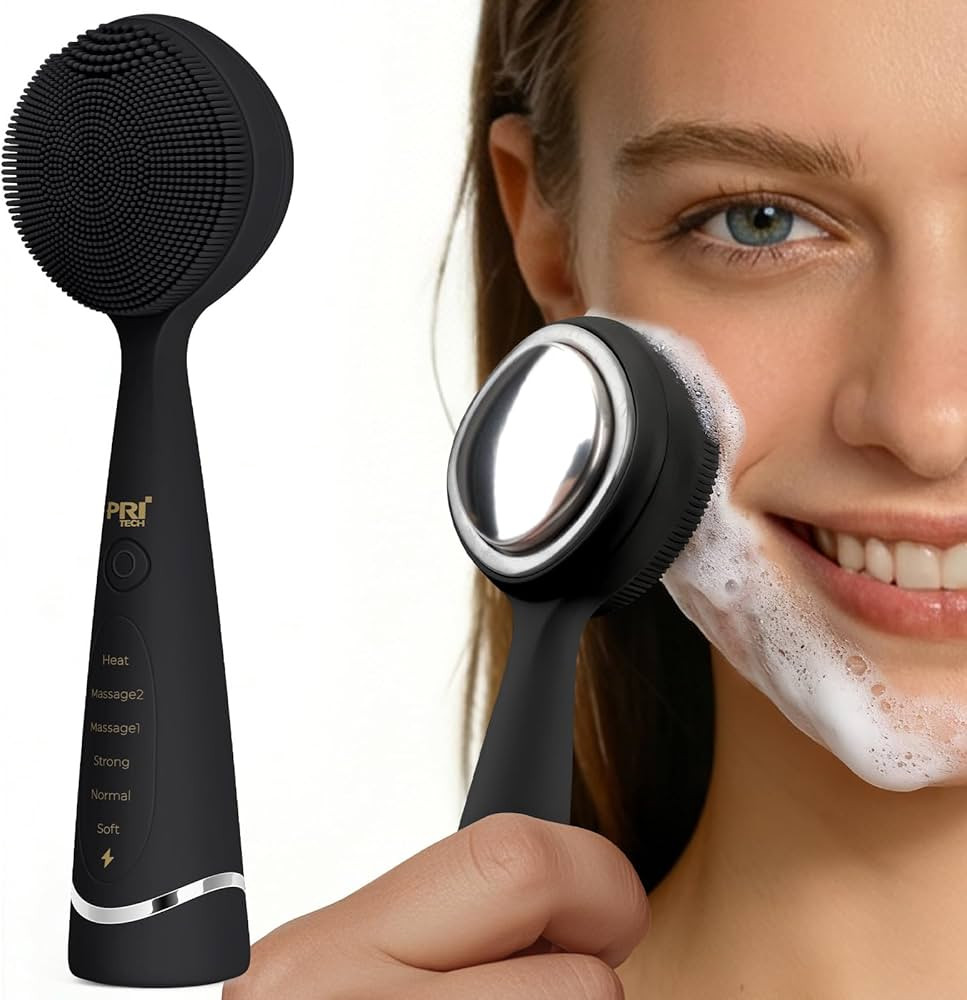 PRITECH Facial Cleansing Brush, Rechargeable Silicone Face Scrubber with Constant-Temperature Hea... | Amazon (US)