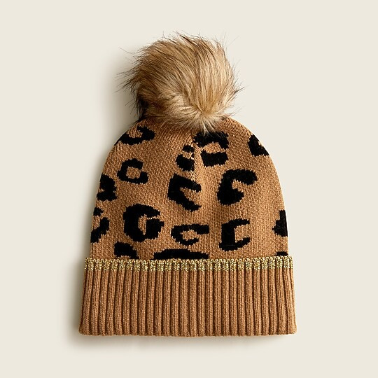 Kids' pom beanie in leopard print | J. Crew US